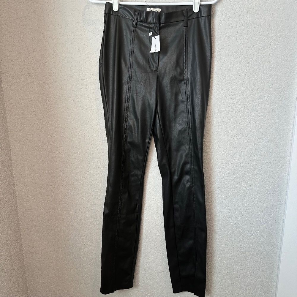 NWT Jason Wu Black Vegan Faux Leather Straight Leg High Rise Pants - Size Small